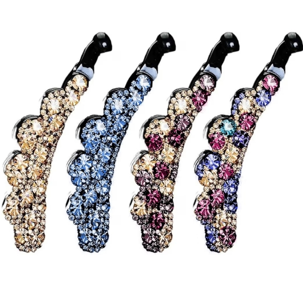 Elegant Crystal Banana Hair Clips Set